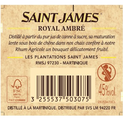 SAINT JAMES RHUM AMBRE 70Cl Livraison à Domicile 7/7 en 30 Min